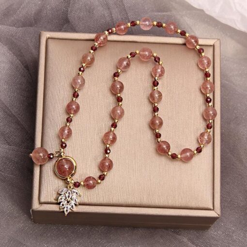 Natural Strawberry Quartz Crystal Charm Positive Healing Bracelet - Image 2