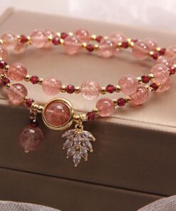 Natural Strawberry Quartz Crystal Bracelet
