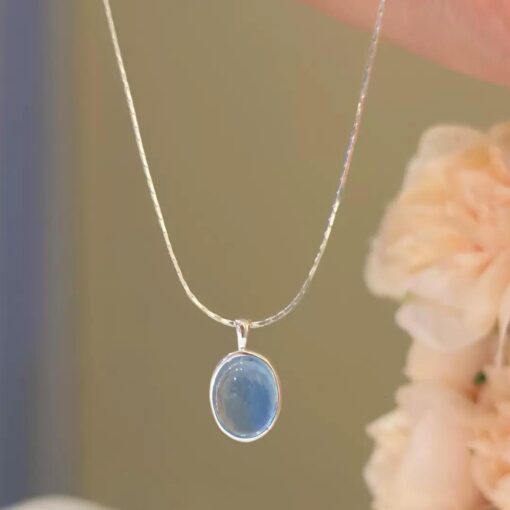 Silver Aquamarine Necklace S925 Sterling Silver